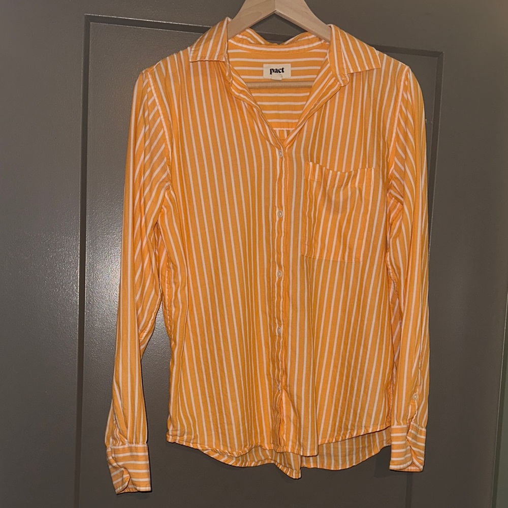 Pact Orange and White Striped Long-Sleeve Shirt